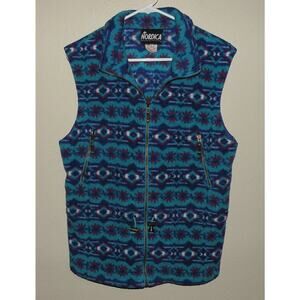 Vtg Nordica Women's Large Full Zip Fleece Vest Blue Snowflake Pattern Made USA